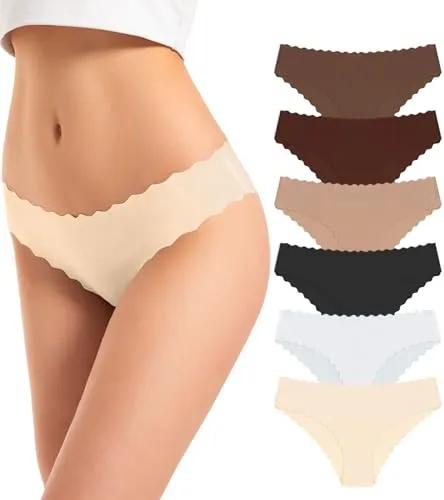 TANSTC Unterhosen Damen Nahtlose Unterwäsche Damen Hipster Unsichtbare Unterwäsche Frauen Sexy Bequem Dessous Panties Bikini Damenunterwäsche Stretch Underwear Women Sportunterwäsche, 6er Pack M