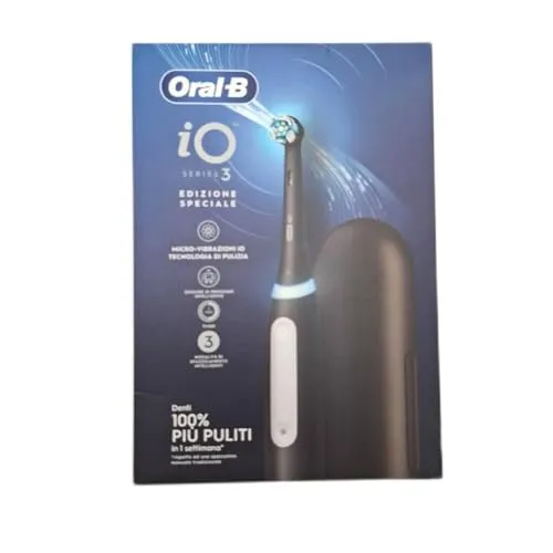 Oral-B Wiederaufladbare elektrische Zahnbürste iO 3 Schwarz, 1 elektrische Zahnbürste, 1 Ersatzkopf, Reiseetui + Zahnpasta Oral-B Advanced Sensitive-Schutz, Zahnreinigung
