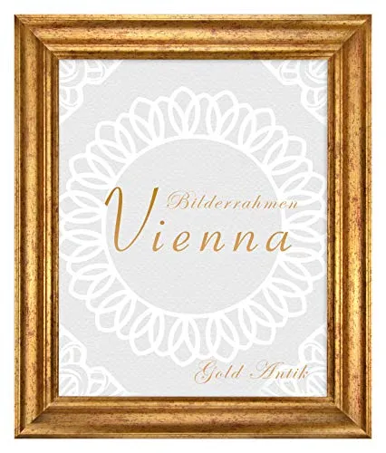 BIRAPA Bilderrahmen gold Vienna Rahmen 30x40 cm - Bilderrahmen vintage in Gold Antik, Bilderrahmen Holz mit Zierleiste innen und außen, Fotorahmen, Holzrahmen