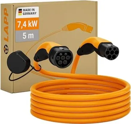 LAPP Type 2 Charging Cable - 22 kW, 3 m, orange - Wallboxen - 32 A, 3 Phasen, ideal für das Laden von Hybrid- und Elektroautos mit Type 2 Anschluss, für einfaches Laden zu Hause oder unterwegs.