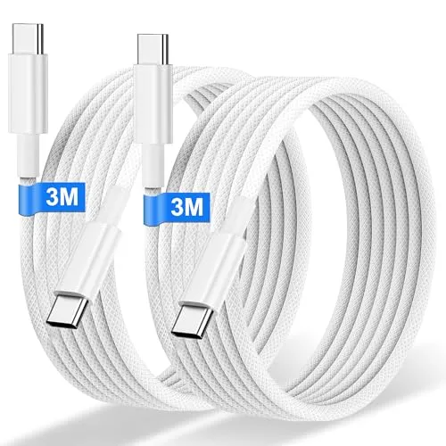 iPhone 15 16 Ladekabel 2Stück 3M, 60W Nylon USB C auf USB C Kabel, USBC auf USBC Schnellladekabel USB C Ladekabel für Apple iPhone 17/16/15/Pro/Pro Max, Samsung S25 S24 MacBook Pro/Air, Huawei