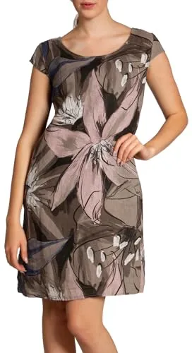 Caspar SKL035 Damen Sommer Leinenkleid - Elegantes Freizeitkleid aus 100% italienischem Leinenstoff mit abstraktem Blüten Print, ideal für heiße Tage und perfekt für einen lässigen, stilvollen Auftritt.