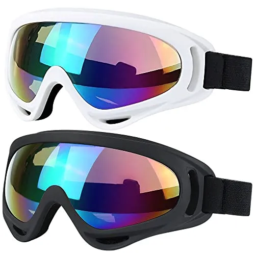 SHYL~JIER Schneebrille, 2er-Pack, Ski-, Motorrad-, Snowboardbrille mit UV-Schutz, winddicht, blendfrei, für Herren, Damen, Jugendliche, Kinder