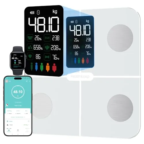 Körperfettwaage Personenwaage, Waage Personen mit Körperfett und Muskelmasse 15 Körperdaten Körperwaage mit Körperfettanalyse, Personenwaage Digital Testsieger, Smart Waage mit APP, Großes Display