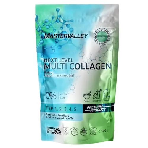 Mastervalley® Multi Collagen Pulver [500g] Weidehaltung | Kollagen Hydrolysat | Peptide Typ 1 2 3 4 5 | Complex | Kollagenpulver | Geschmacksneutral & optimale Löslichkeit | Laborgeprüft