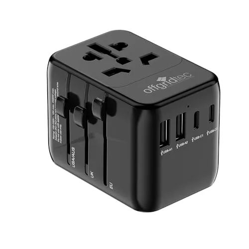 Offgridtec Reiseadapter Universal - 2x USB-A & 2x USB-C, All-in-One Lösung für weltweites Reisen mit sicherem Verschluss und staubdichter Konstruktion