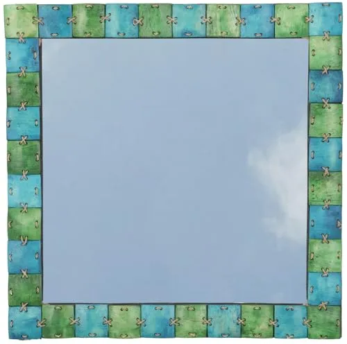 GURU SHOP Patchwork Spiegel mit Kokosnuss Rahmen in grün von Guru-Shop