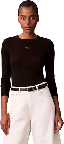 Calvin Klein Women's LS Woven Label 2X2 Rib Crew Top von Calvin Klein