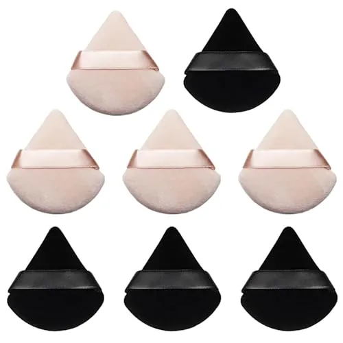 AQSQWQ 8 Stücke Dreieck Makeup Puderquaste, Gesicht Schwämmchen Powder Puff, Waschbar Wiederverwendbar Sponge,Nass Trocken Make up Werkzeug für Loses Puder oder Foundation Rouge(4Schwarz+4Nude)