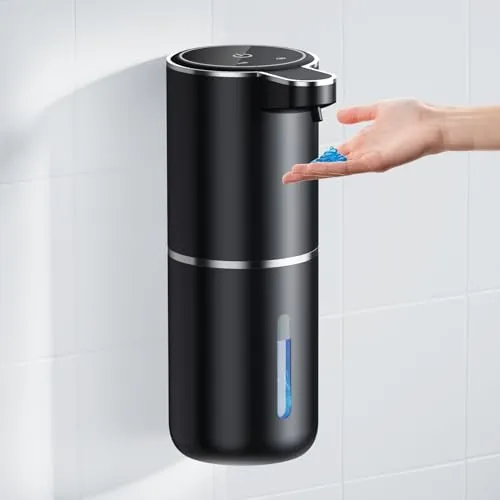 Amyzavls Automatischer Seifenspender 380ml - Berührungsloser, elektrischer Seifenspender mit Infrarot-Sensor, USB wiederaufladbar und 4 einstellbaren Flüssigkeitsmengen für mehr Hygiene in Bad, Küche und Büro.