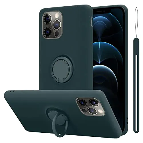 Cadorabo Hülle kompatibel mit Apple iPhone 12 PRO MAX Schutzhülle TPU Silikon Case Liquid Design mit Ring Slim Kratzfest Liquidsilikon Microfaser Case Hülle für iPhone 12 PRO MAX in Grün