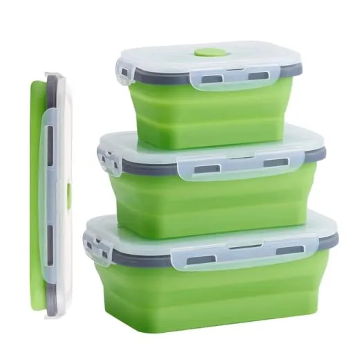 Faltbare Silikon Frischhaltedosen mit Deckel - Vorratsdosen-Sets für Kinder oder Küche, platzsparend und mikrowellen-, geschirrspüler- und gefrierschrank-sicher. Ideal für Meal Prep und die Aufbewahrung von Lebensmitteln.