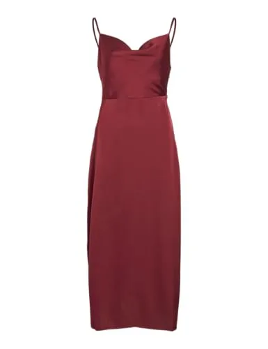 Vila VIRAVENNA Strap Ankle Dress - NOOS, Cabernet, 34 - Freizeitkleid für Damen mit verstellbaren Trägern und elegantem Wasserfall-Ausschnitt, perfekt für besondere Anlässe oder lässige Ausflüge.