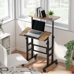 Schreibtisch Höhenverstellbar Küchentisch mit Regal, Rollen, Computertisch 60 x 60 x 70,5-120 cm
