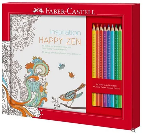Faber-Castell Mandala Ausmalset Happy Zen mit 8 Colour Grip Stiften Pen P 201433