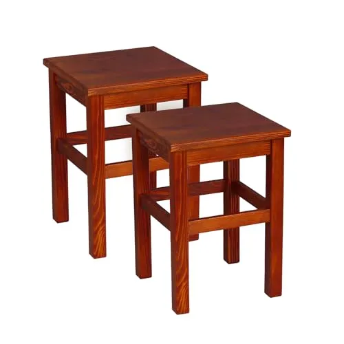 Metdrew Holzhocker | Holzhocker 32 x 32 x 45 cm | Küchenhocker | Quadratischer Hocker | Rustikaler Stil | Einfacher Hocker | Holzschemel | Farbe: Calvados-Farbe gebeizt | 2 Stück