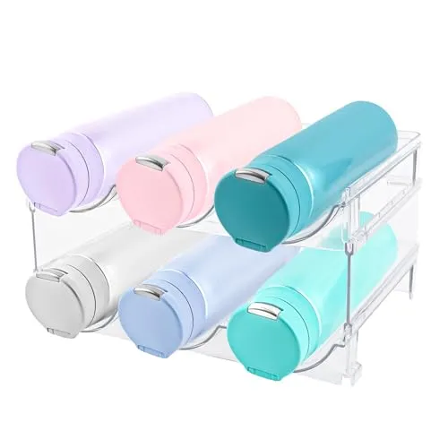 VMUTGA Stapelbar Weinregal, Flaschenregal Kühlschrank Organizer, Doppelte Abnehmbare Wasserflaschen Organizer, Transparenter Flaschenhalter für Schrank, Kühlschrank, Flasche, Trinkglas, Getränke Organ