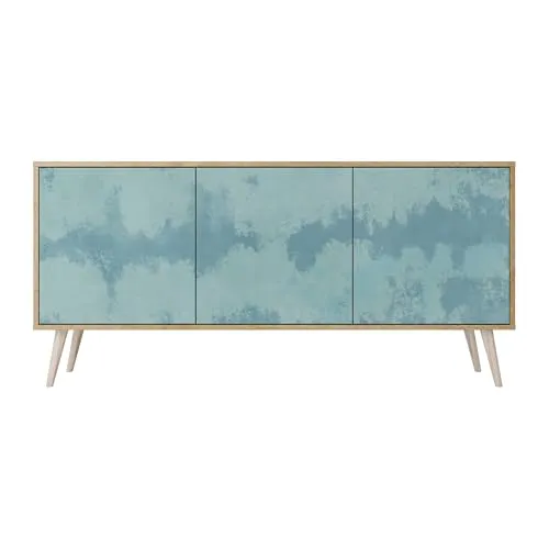 SPACEREBELS Moderne Kommode Mit 3 Türen 164,5x57,5x42 cm Kleiderschrank mit Mustern Komodenschrank Möbel TV Schrank Sideboard Flurkommode Wohnzimmer Mehrzweckschrank Flur Hintergründe und Muster