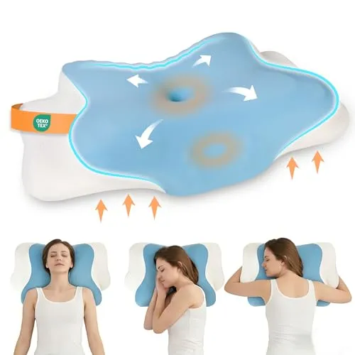Cozary Nackenkissen Kopfkissen, Memory Foam Kissen Ergonomisch Seitenschläferkissen, Orthopädisches Nackenstützkissen für Seiten, Rücken & Bauchschläfer