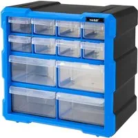 HMF STK100-07-05 Sortierbox Für Kleinteile Mit 12 Schubladen Sortimentskasten Für Schrauben Und Werkzeug 24 Fächer 265 x 265 x 160 mm