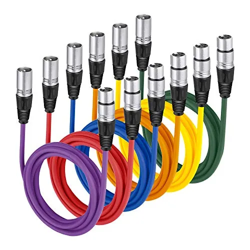 NEEWER 6er Pack 6,5 Fuß / 2m XLR Stecker auf XLR Buchse Farbe Mikrofonkabel Gummi versiegelte Verbindungskabel Kabel Ausgewogene Schlangen Kabel (Grün, Blau, Lila, Rot, Gelb und Orange)