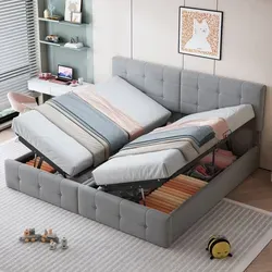 Stauraumbett mit Bettkasten und Lattenrost, (Kombinationsbett, 180x200 cm), Kopfteil höhenverstellbar, Polsterbett, Samt - Grau
