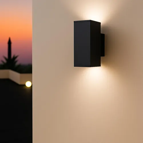 MeLiTec LED-Wandleuchte Up- and Downlight - Stilvolle Außen-Wandlampe aus mattschwarzem Edelstahl, IP44 wetterfest, ideal für eine einladende Atmosphäre mit energieeffizienten GU10-LEDs.