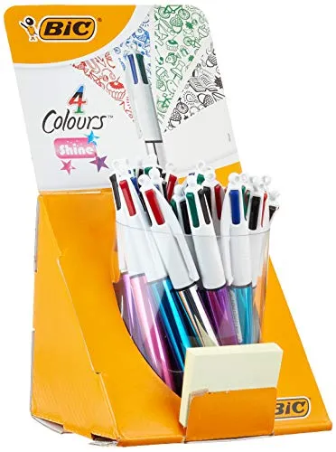 BIC 4 Farben Kugelschreiber Set 4 Colours Shine, 20er Pack in Thekendisplay, 4 Schaft Farben, Ideal für das Büro, oder die Schule