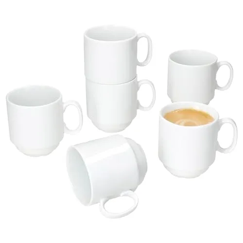 MamboCat Tommy 6er Set Kaffeebecher I 220 ml I weiße Porzellan-Becher mit Henkel für 6 Personen I stapelbare Tassen für Heißgetränke wir Tee, Kakao, Latte Macchiato & Co I Kaffee-Geschirr