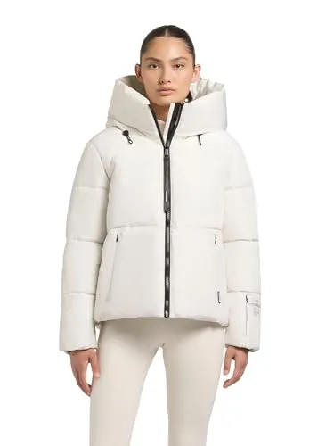 khujo Damen Winterjacke Audrey Matt Luna White Gr. XL - Modische kurze Steppjacke mit hohem Kragen und verstellbarer Kapuze. Ideal für kalte Tage, bietet sie Schutz vor Wind und Wetter und kombiniert sportlichen Stil mit funktionalen Details für optimalen Tragekomfort.