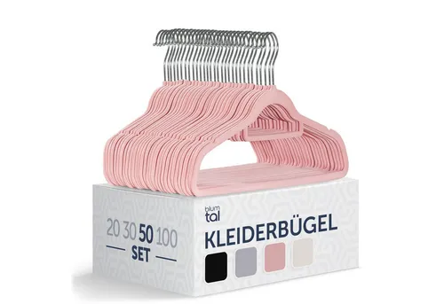 Blumtal Kleiderbügel 50 Stück - Rutschfester Samt und 360° drehbar - Klassische Kleiderbügel mit samtweichem Bezug, rutschfestem Design und drehbarem Chrom-Haken für einfache Handhabung und platzsparende Aufbewahrung. Ideal für eine ordentliche Garderobe!