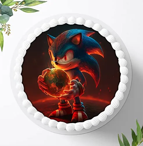 Für die Geburtstags Torte, Zuckerbild kompatibel mit: SONIC Tortenbild, Essbares Foto für Torten, Fondant, Tortenaufleger Ø 20cm, 1063z