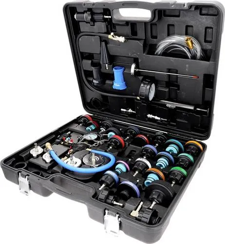 Master Kühlsystem-Diagnose-Service-Satz 40-tlg - Vielseitiges 40-teiliges Set zur Druckprüfung und Auffindung von Undichtigkeiten im Kühlsystem, ideal für alle gängigen Fahrzeuge. Inklusive Thermometer und Manometer für präzise Messungen!