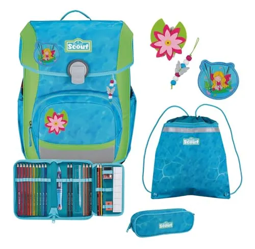 SCOUT NEO DIN Schulrucksack - Set Ranzen Water Lily, unisex - Schulranzen-Set in mehrfarbiger Water Lily-Optik, besonders leicht und ergonomisch für optimalen Tragekomfort.