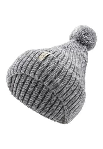 Sterntaler Strickmütze aus weichem Melange Garn - Unisex Bommelmütze im Rippenstrick mit Umschlag - Kinder Wintermütze - Silber Melange, 51