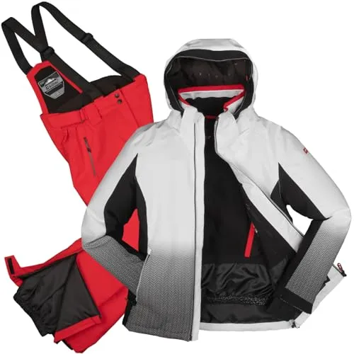 Killtec Damen Skianzug Größe 44 - aus Skijacke weiß grau und Skihose rot - mit 10000mm Wassersäule - wasserdicht, atmungsaktiv