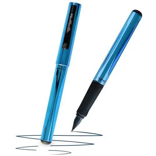 McNeill - Ghost Pen – radierbarer Füllhalter für Schule & Alltag | Für Rechts- & Linkshänder | Thermisch radierbare Tinte, ergonomisch, nachfüllbar (metallic blau)
