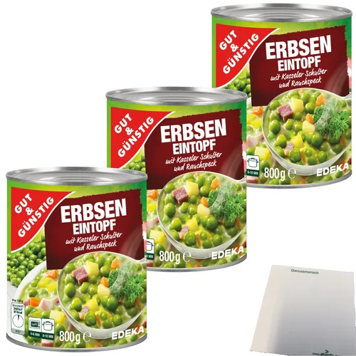 Gut&Günstig Erbseneintopf mit Kasseler und Rauchspeck 3x800g Dose  usy Block