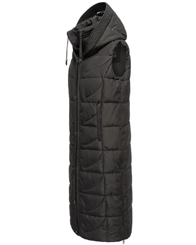 Navahoo Damen Winterjacke Steppweste Brezelchen Black Gr. S - Funktionsjacke mit extralanger Passform, ideal für kalte Tage; ausgestattet mit gefütterter Kapuze und seitlichen Gehschlitzen für optimale Bewegungsfreiheit.