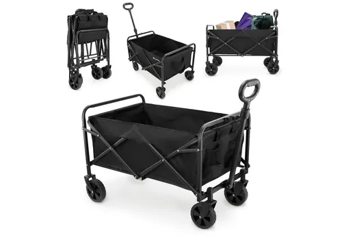 Faltbarer Bollerwagen HyperMotion Schwarz – Vielseitiger Transportwagen für Strand & Einkäufe