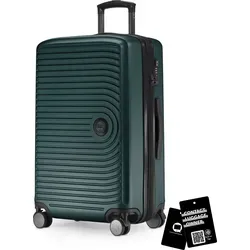 Mitte - mittelgroßer Koffer + digitaler Namensschild, erweiterbarer Reisekoffer Check-In Gepäck Rollkoffer 90L Gurtmaß 158 cm Doppelrollen Troll... - Grün