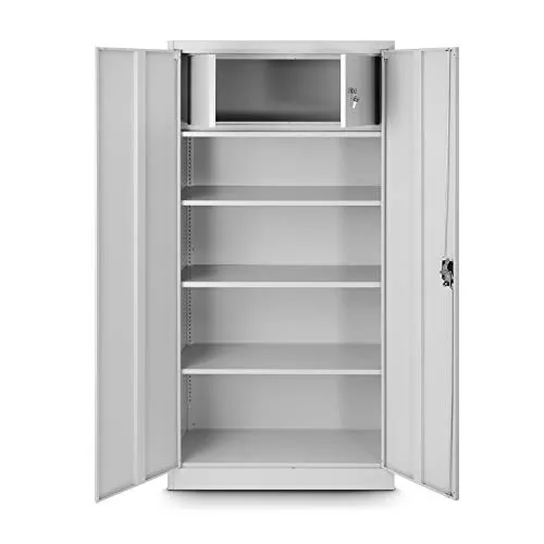 Jan Nowak Aktenschrank C001D mit Geheimfach – Büroschrank aus Stahlblech - Robuster Aktenschrank mit abschließbarem Geheimfach aus hochwertigem Stahlblech. Ideal für die sichere Aufbewahrung von Unterlagen, mit 3 verstellbaren Fachböden und Sicherheits-Zylinderschloss. Maße: 185 cm x 90 cm x 45 cm.