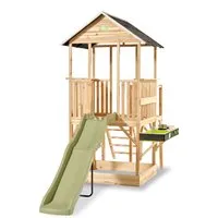EXIT Panorama 550 Holzspielhaus mit Rutsche, Balkon und Küche - Das EXIT Panorama 550 Holzspielhaus bietet einen Balkon, eine Rutsche und eine Matschküche. Ideal für kreative Spielstunden im Garten, sorgt es für unvergessliche Abenteuer und fördert die Fantasie deiner Kinder.