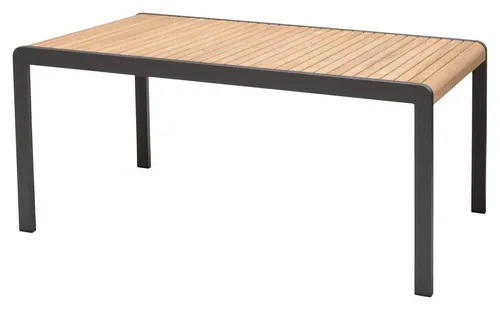 Outdoor Gartentisch AMBER – Anthrazit/Braun, 163 x 95 cm - Gartentisch mit robuster Teakholzplatte und pulverbeschichtetem Aluminiumgestell, ideal für stilvolle Außenbereiche. Perfekt für gesellige Abende im Garten!