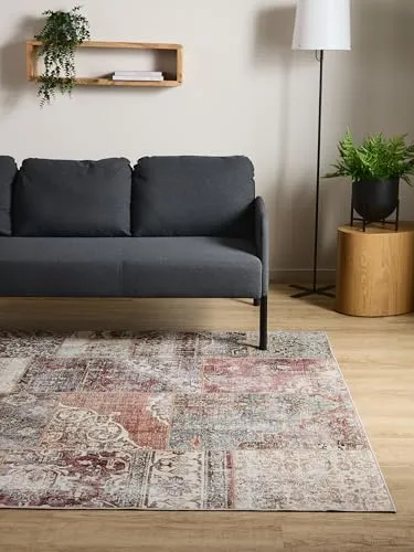 Interiyou Vintage Teppich Wohnzimmer Gent - 80x150 cm Multicolor/Braun - Für Schlafzimmer, Esszimmer, Kinderzimmer - Kurzflor waschbar und rutschfest, Print Muster