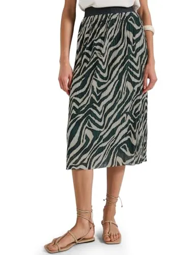 STREET ONE Damen A361752 Gemusterter Plissée-Rock, Pine Grove Green, 40W - Röcke für Damen, eleganter Midi-Plissée-Rock mit elastischem Bund und grafischem Muster für einen angenehmen Tragekomfort und stilvollen Look.