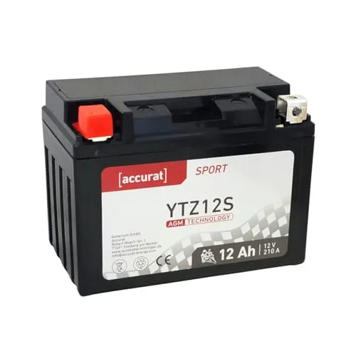 Accurat Motorradbatterie YTZ12S - 12V, 12Ah, 210A, rüttelfest, wartungsfrei - Starterbatterie, AGM Batterie in Erstausrüsterqualität für Rasentraktor, Roller, Motorrad, Quad