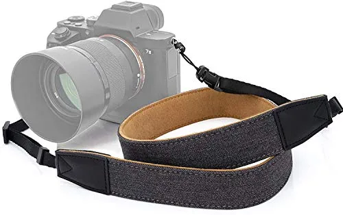 MyGadget Kameragurt mit Quick Release Schnellverschluss aus Stoff, Kunstleder - Nackengurt für DSLR | SLR Kamera, Spiegelreflex, Digitalkameras - Grau