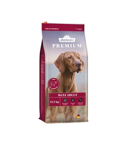 Dehner Premium Hundefutter Maxi Adult - Getreidefreies Trockenfutter für große Rassen, ideal für ernährungssensible Hunde; fördert Verdauung und Immunsystem, 12.5 kg.