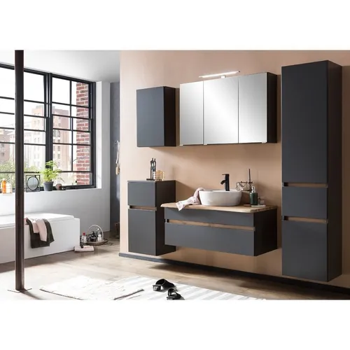 Badezimmer Badmöbel Set VIDAGO-03 - Modernes Badmöbel Set mit 5 Teilen, inklusive Spiegelschrank und Keramik Waschbecken. Mit Softclose-Funktion und verstellbaren Einlegeböden für optimalen Stauraum.